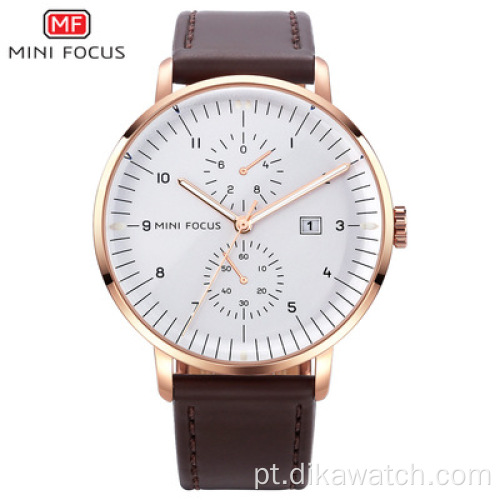 Relógio masculino MINI FOCUS 0052, marca de luxo, relógios de quartzo masculino, calendário de pulso, malha de couro, pulseira, relógio masculino à prova d&#39;água